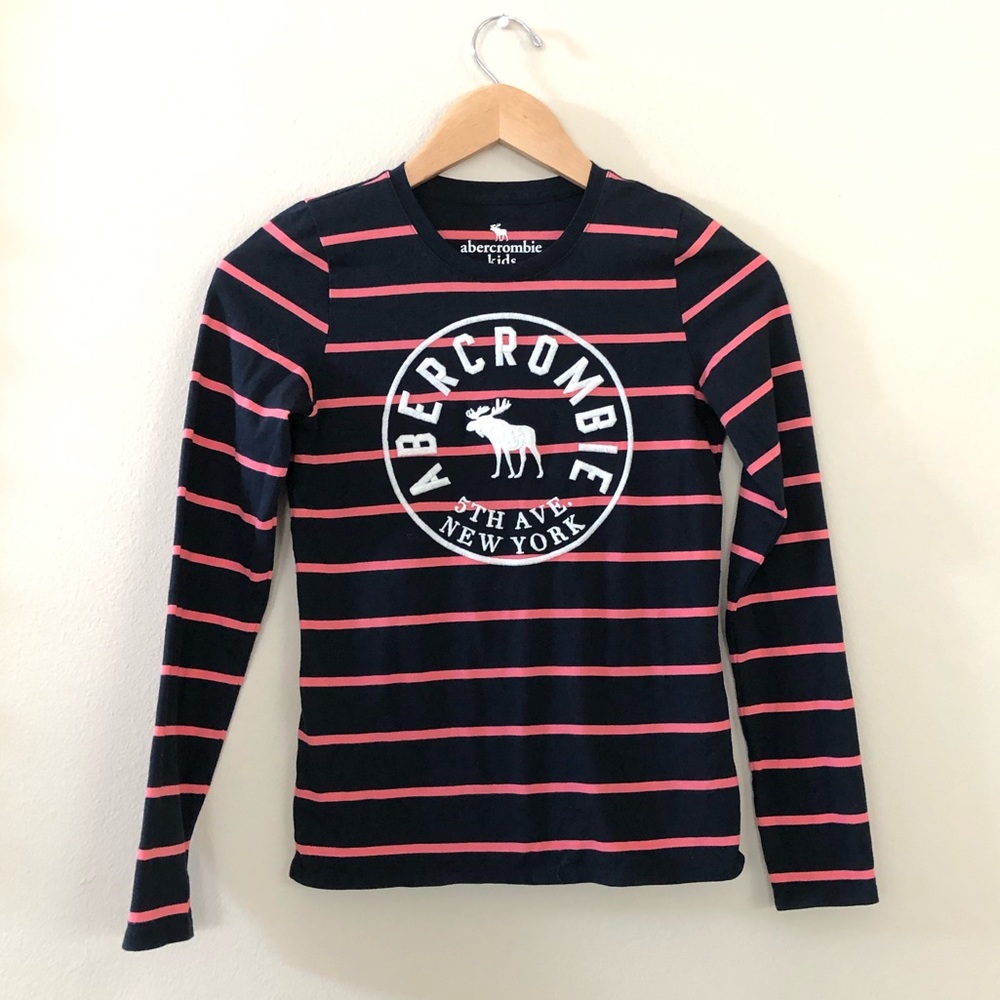 Abercrombie Navy and Pink Striped Long Sleeve Tee